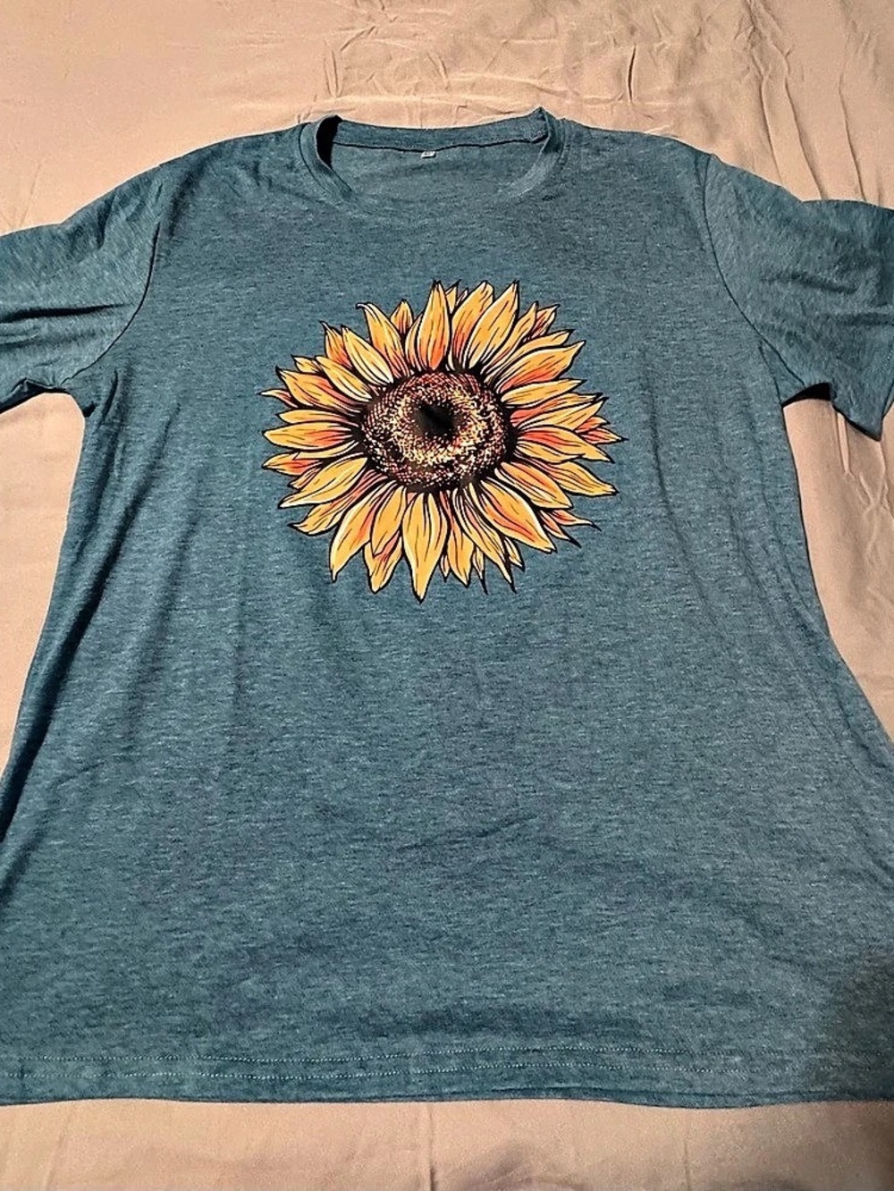 Women’s XL Teal Sunflower Graphic T-Shirt Soft Stretch Short Sleeve